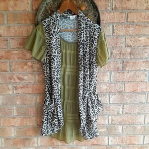 Lady Noiz Cheetah Olive Green Tunic Top